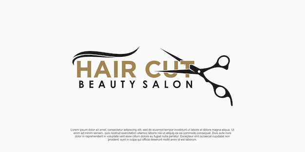 El diseño del logotipo del salón de belleza, el corte de cabello y el concepto creativo