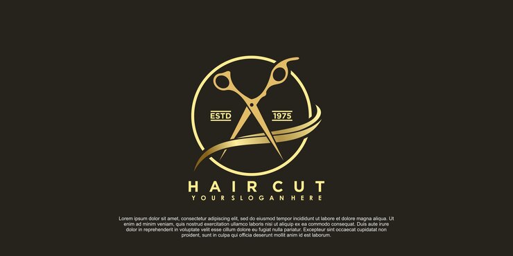 El diseño del logotipo del salón de belleza, el corte de cabello y el concepto creativo