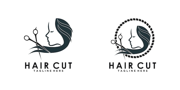 Diseño de logotipo de salón de belleza para corte de cabello con vector premium de concepto creativo
