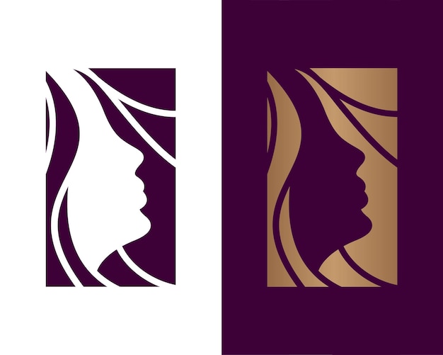 diseño de logotipo de salón de hoja de cabello de mujer