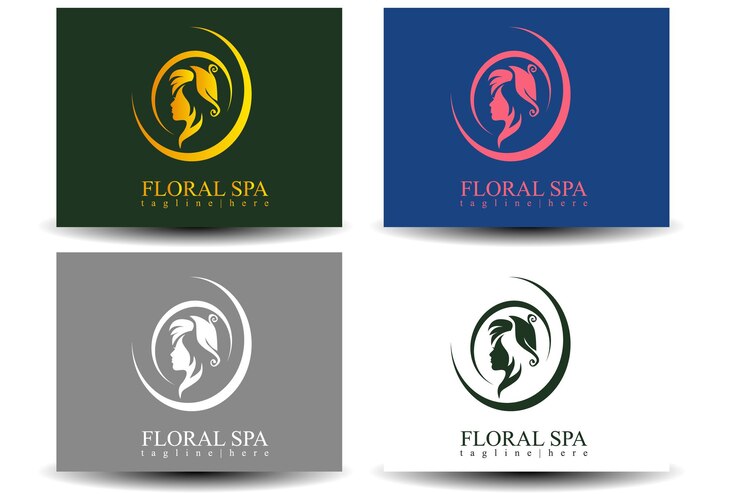 Diseño de logotipo de salón de spa de belleza para empresa y placa de equipo de logotipo con degradado dorado y maqueta