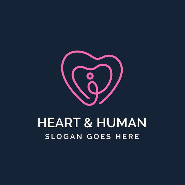 Diseño de logotipo de salud médica de arte de línea de corazón humano