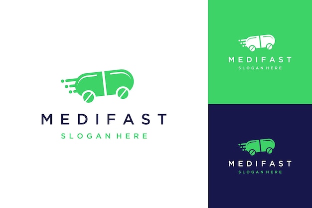 Diseño de logotipo de salud o entrega de medicamentos o medicamentos que se asemejan a un automóvil