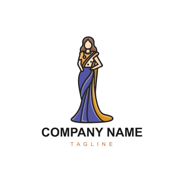Diseño de logotipo de saree vectorial con plantilla de figura de mujer mujer India vestido o ropa diseño de logotipo