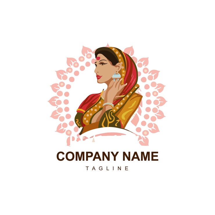 Vector diseño de logotipo de saree vectorial con plantilla de figura de mujer mujer india vestido o ropa diseño de logotipo
