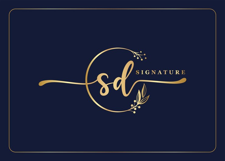 Vector diseño de logotipo sd inicial de firma dorada de lujo hoja y flor aisladas