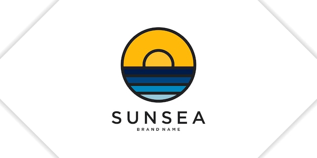 Diseño del logotipo de Seaescape Combinación de círculo de sol y olas marinas