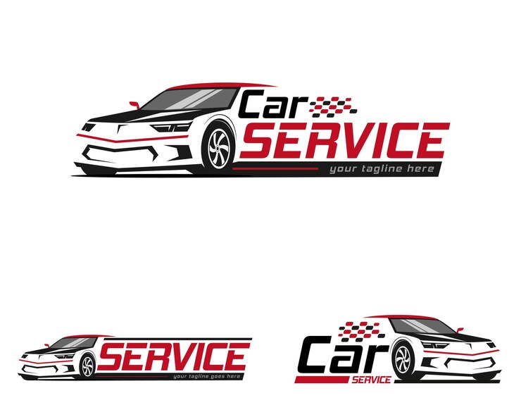 Diseño de logotipo de servicio de coche con variaciones en negro y rojo
