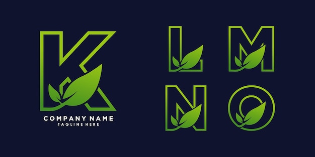 Diseño de logotipo Setletter klmno con vector premium de concepto creativo de hoja