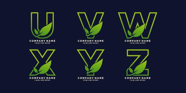 Diseño de logotipo Setletter uvwxyz con vector premium de concepto creativo de hoja