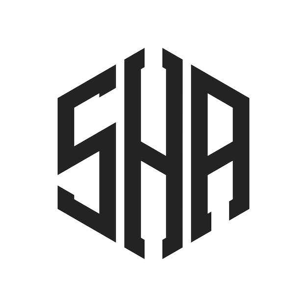 Diseño del logotipo SHA Letra inicial SHA Monograma Logotipo con forma de hexágono