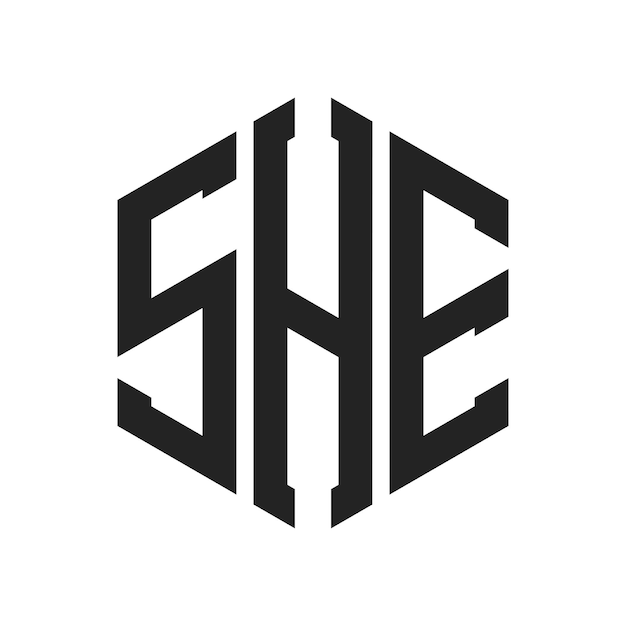 Diseño del logotipo SHE Letra inicial SHE Monograma Logotipo con forma de hexágono