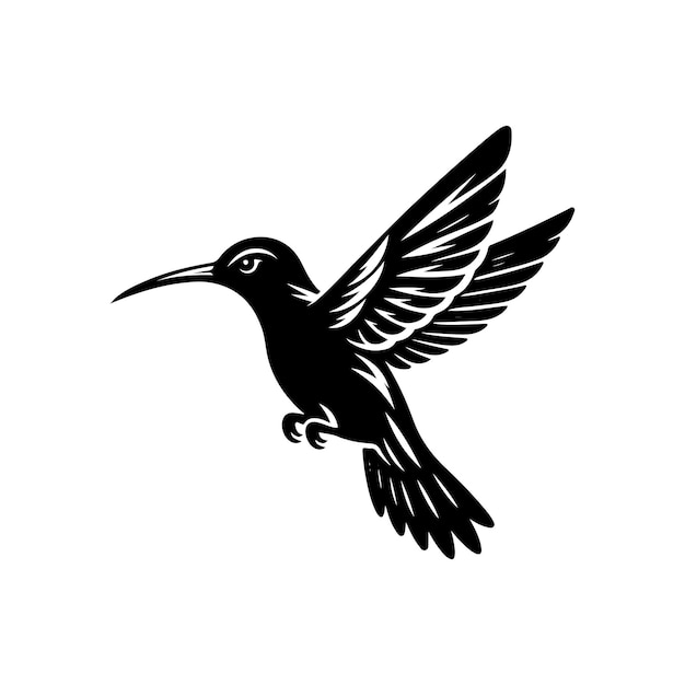 diseño de logotipo de silueta de arte vectorial de colibrí en blanco y negro