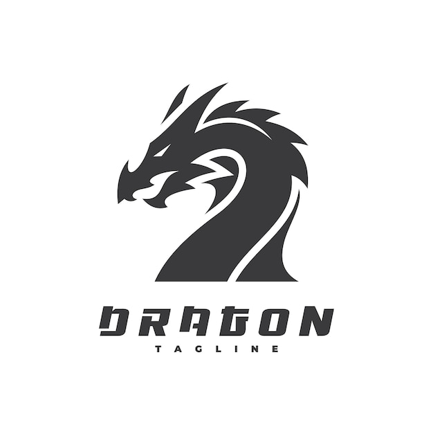 Diseño de logotipo de silueta de cabeza de dragón Icono de vector de serpiente en color blanco y negro