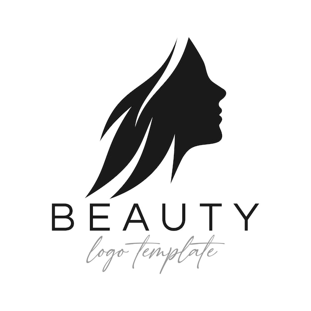 Diseño de logotipo de silueta de cabeza de mujer Cara de mujer con cabello largo Ilustración vectorial para la belleza