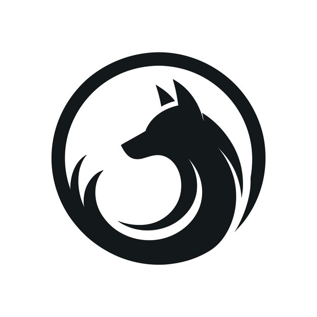 Diseño de logotipo de silueta canina elegante con cabeza de lobo en círculo negro