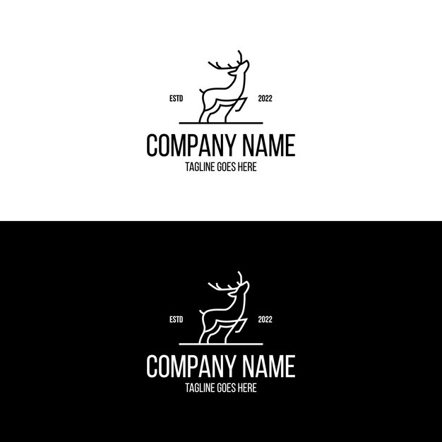 Diseño de logotipo de silueta de ciervo de arte de línea vintage exótica