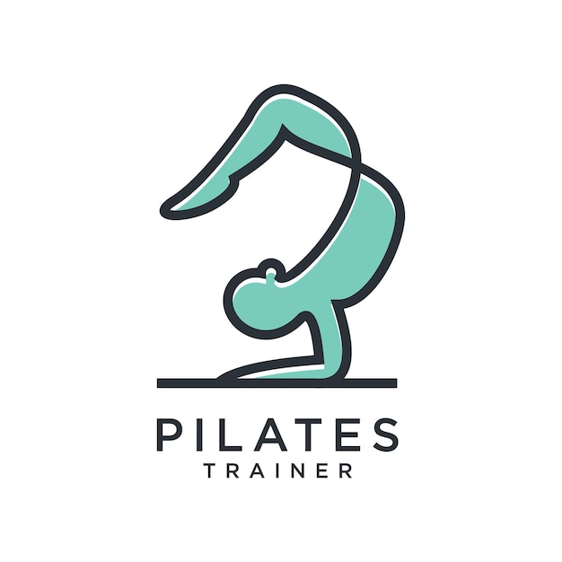 Diseño de logotipo de silueta de icono de contorno de línea de pilates sentado