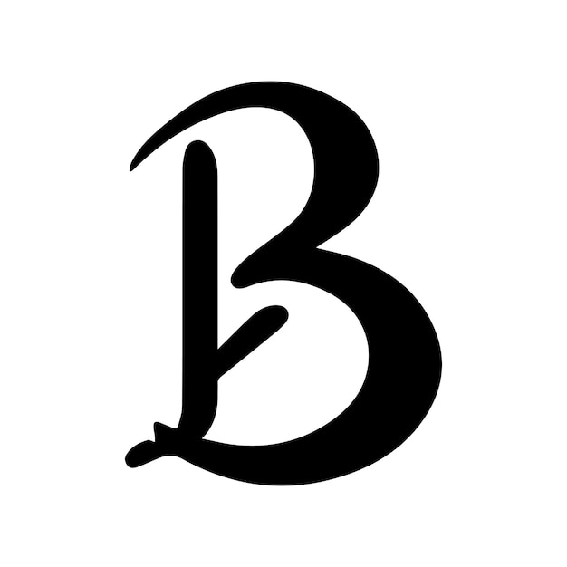 Diseño del logotipo de silueta negra de la letra B con fondo blanco