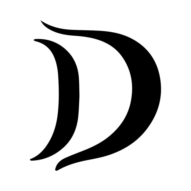 Diseño del logotipo de silueta negra de la letra D con fondo blanco