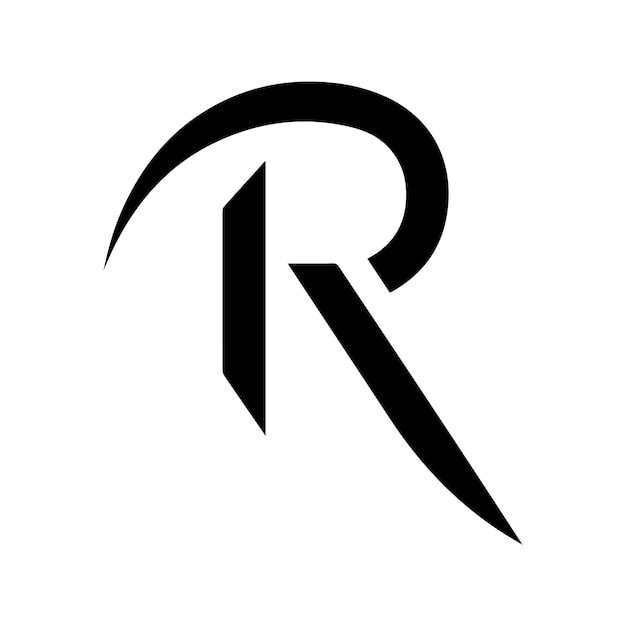 Diseño del logotipo en silueta negra de la letra R con una ilustración vectorial del logotipo de fondo blanco