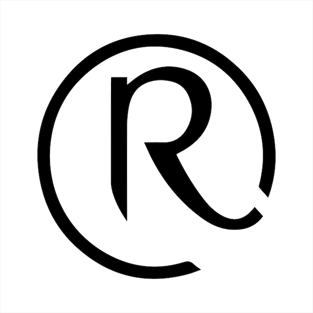 Diseño del logotipo en silueta negra de la letra R con una ilustración vectorial del logotipo de fondo blanco