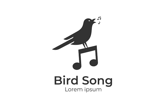 Diseño de logotipo de silueta de pájaro cantor con notas musicales canarias para símbolo de canción vocal o ilustración de diseño de logotipo de Nature Bird Voice