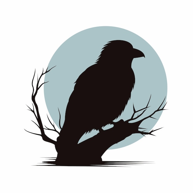 Vector diseño de logotipo de silueta de pájaro en rama de árbol