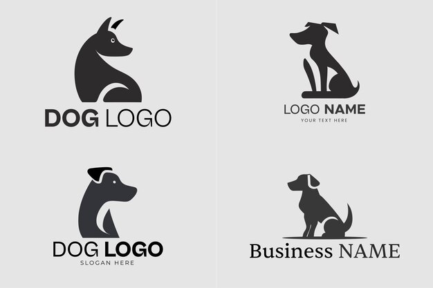 Diseño de logotipo de silueta de perro blanco y negro Logotipos de perros vectoriales