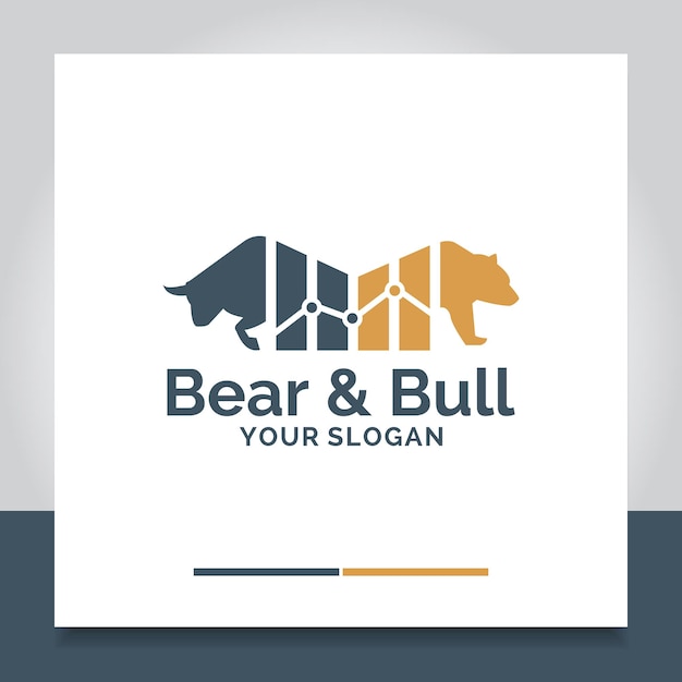 Diseño de logotipo símbolo de icono de oso y toro para comercio analítico contable