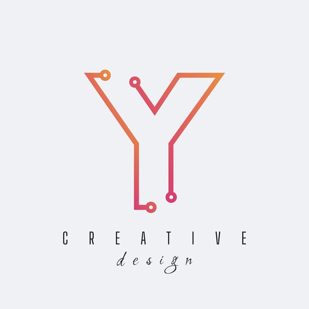 Diseño del logotipo Y Símbolo de letra de línea tecnológica Estilo de color gradiente Ilustración vectorial