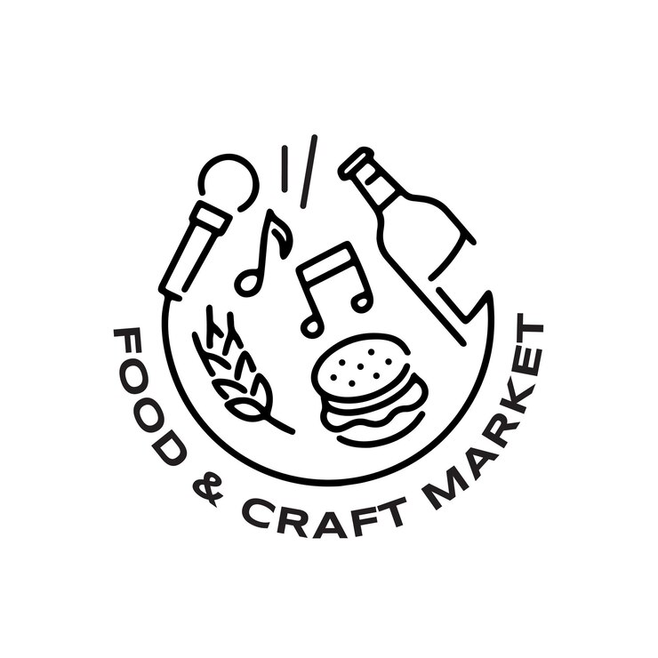Vector diseño de logotipo simplista del mercado de alimentos y artesanías.