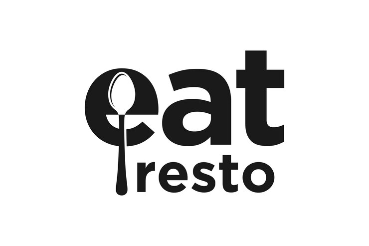 Vector diseño de logotipo smart clever unique eat con tenedor como espacio negativo