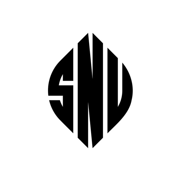 El diseño del logotipo de SNU con letras en círculo y en forma de elipse SNU letras en elipse con estilo tipográfico Las tres iniciales forman un logotipo de círculo SNU Emblema de círculo Monograma Abstracto Carta Marca Vector