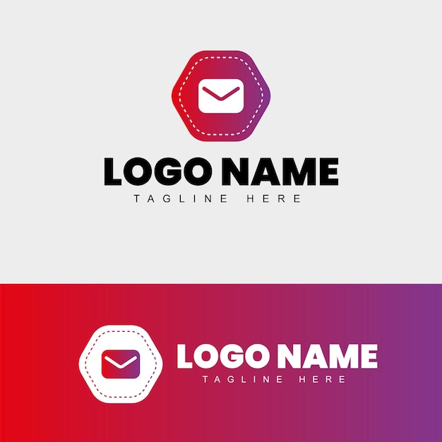 Un diseño de logotipo de sobre rojo y azul