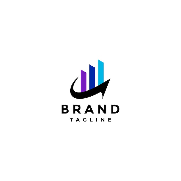 Diseño de logotipo sobre tecnología de marketing ilustrado en gráfico de barras de color y flecha hacia arriba
