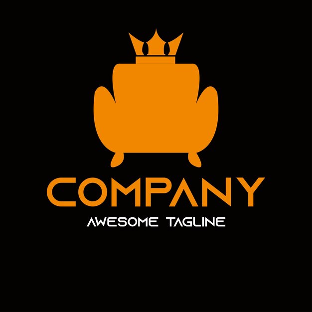 diseño de logotipo de sofá naranja con un gradiente de fondo negro diseño de Logotipo de lujo dorado