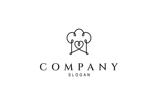 Diseño de logotipo de sombrero de chef con icono de amor en estilo de arte de línea