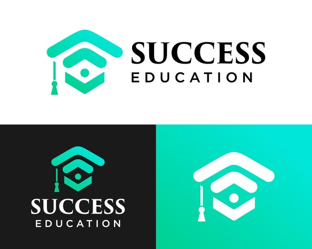 Diseño del logotipo del sombrero de educación académica y icono de éxito debajo