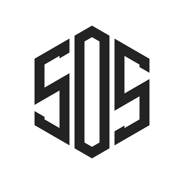 Diseño del logotipo SOS Letra inicial SOS Monograma Logotipo con forma de hexágono