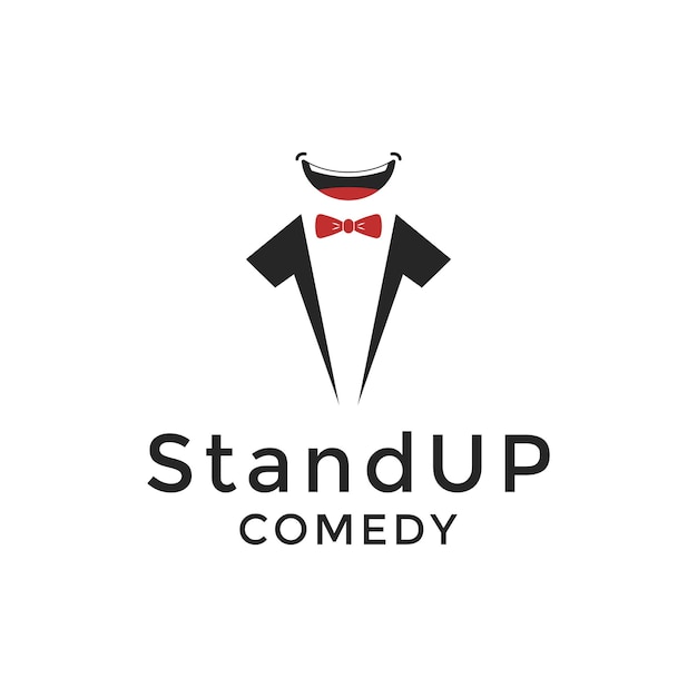 Diseño de logotipo de Stand Up Comedy Cara sonriente divertida con pajarita