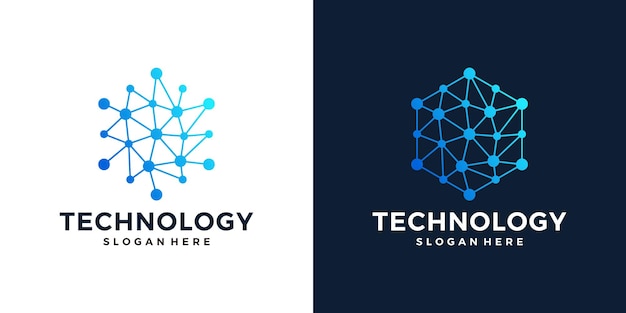 Diseño de logotipo de startup de tecnología innovadora con molécula de puntos abstractos y sistema de Internet de red