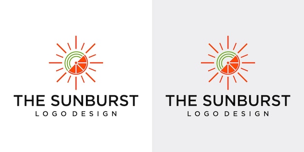 Diseño de logotipo Sunburst con fondo blanco y gris.