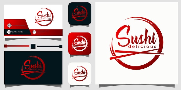 Vector diseño de logotipo de sushi japonés oriental