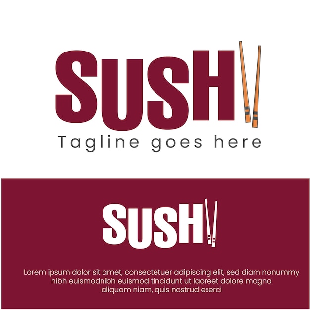 Vector diseño de logotipo de sushi palillos de comida asiáticos platos japoneses saludables cocina cocina plantilla vectorial de logotipo