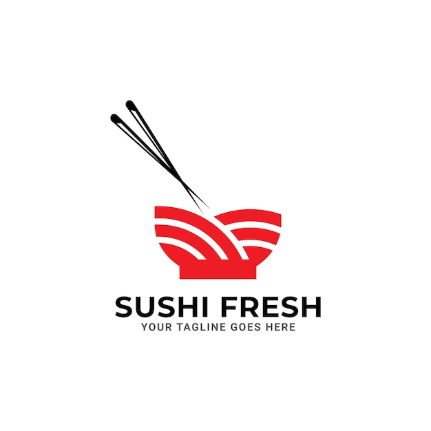 Diseño De Logotipo De Sushi Con Pescado. Aislado En Fondo Blanco. Diseño moderno.