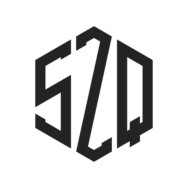 Diseño del logotipo SZQ Letra inicial SZQ Monograma Logotipo con forma de hexágono