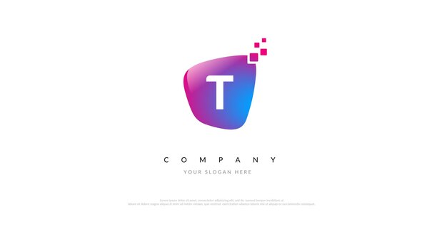Diseño de logotipo T inicial con símbolo digital