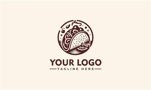 Vector diseño del logotipo de tacos emblema de taqueria dibujado a mano para el menú del restaurante y la insignia del café