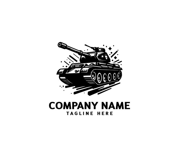 Diseño del logotipo del tanque militar vectorial Silueta negra de un tanque militar Logotipo de la máquina militar